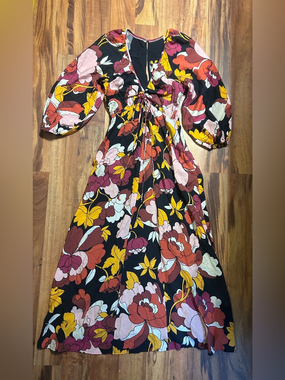 Anthropologie Maeve Autumn Deep-V Ruched Midi Dress